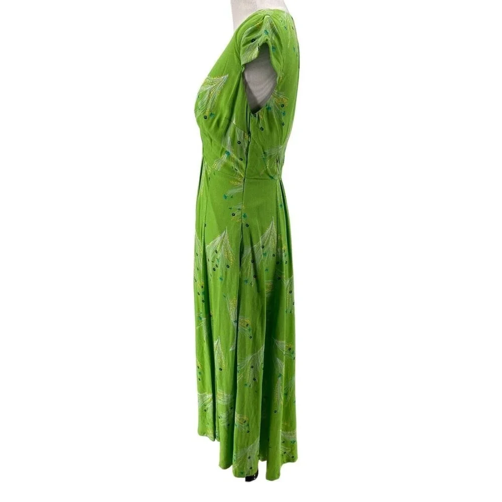 Free People Women's Green Print Retro Midi Dress Size 0